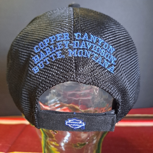 VINTAGE Harley Davidson Mesh Hat Cap Strap Back Black Wings Butte Montana - Picture 4 of 4